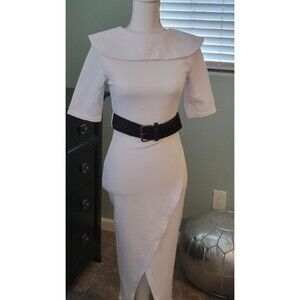 White Short Sleeve Pencil Dress with Foldover Collar Sz S